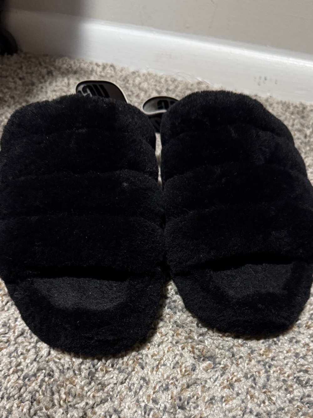 UGG Women's Black Faux-Fur Slide Slippers